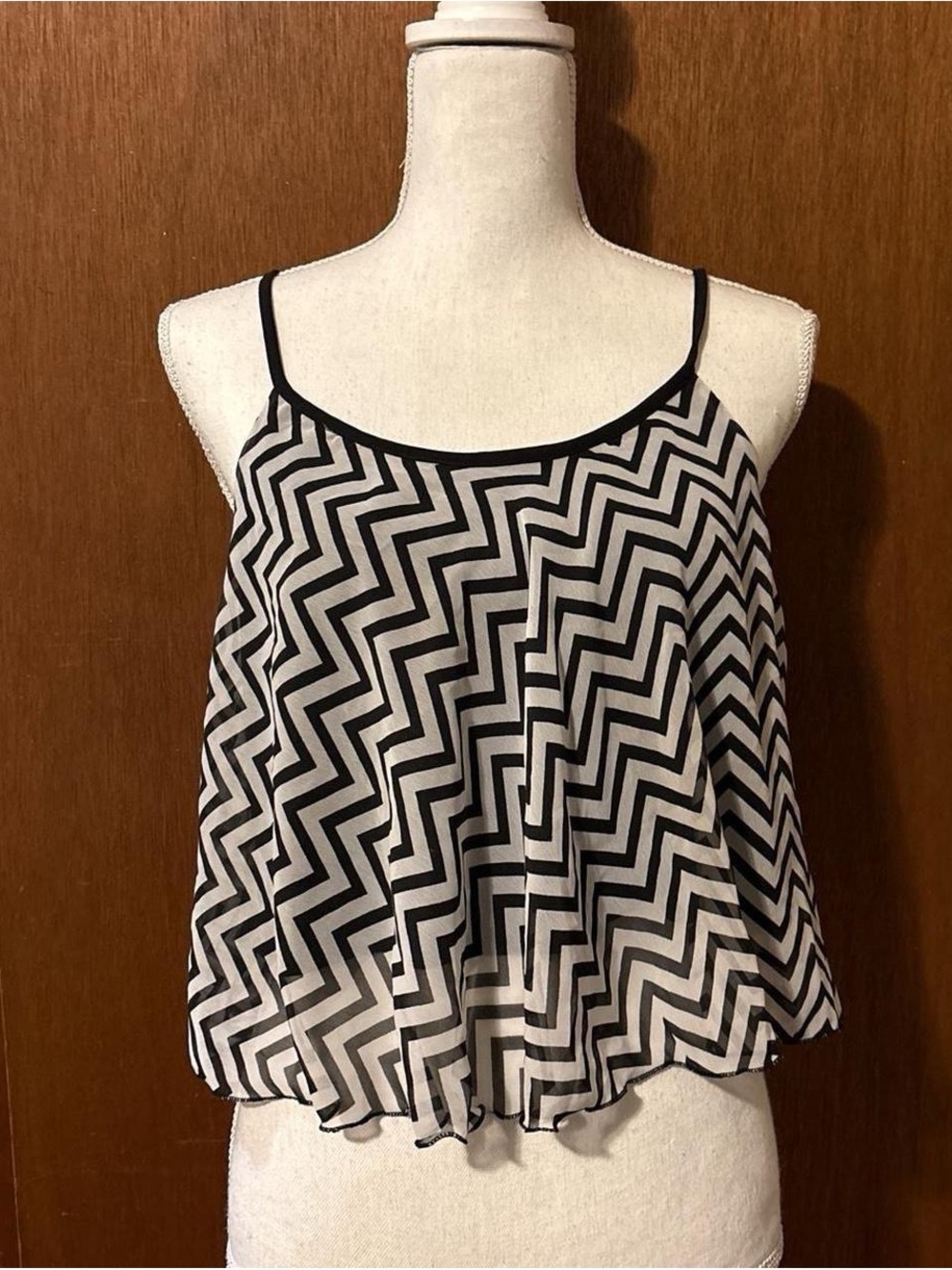 Rue21 Black and White Chevron Spaghetti Strap Camisole